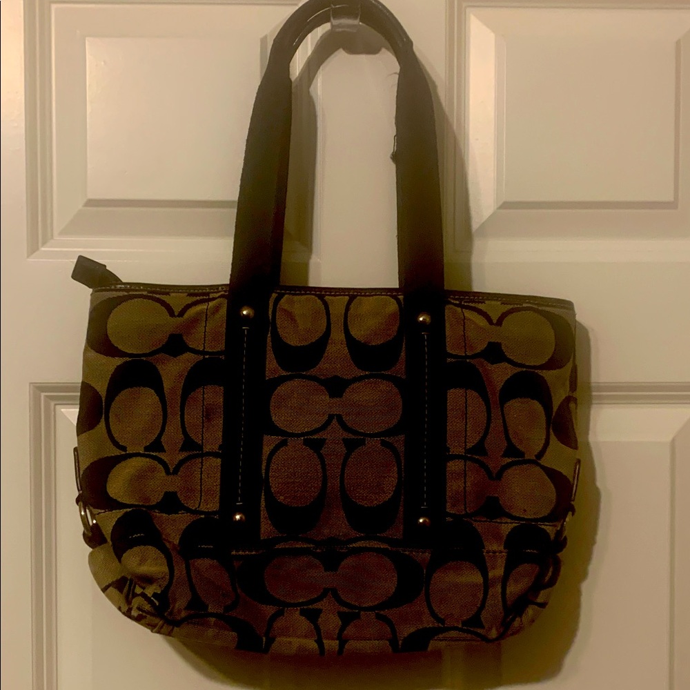 Coach Black and Tan Signature Tote